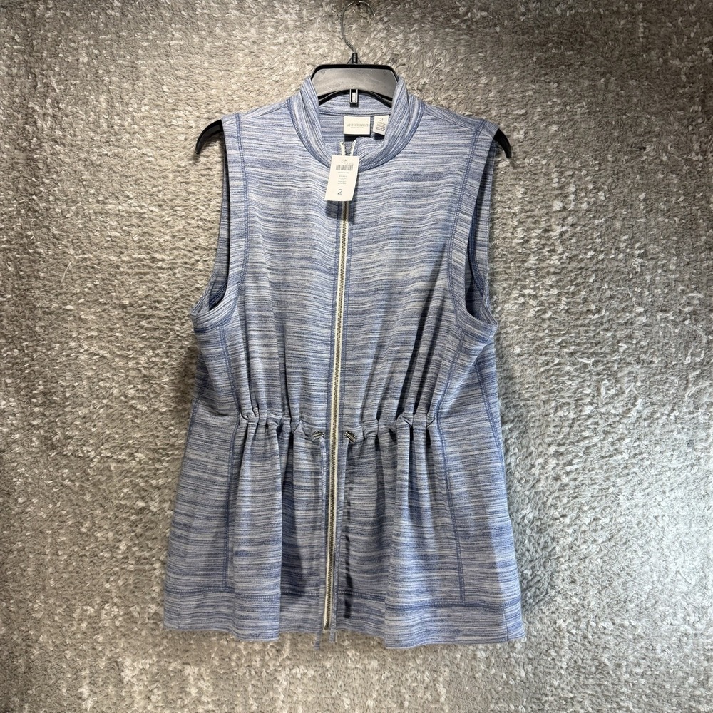 Chico's Weekends Spacedye Avalon Vest 2, L Full Zip Preppy Cusual Blue NWT